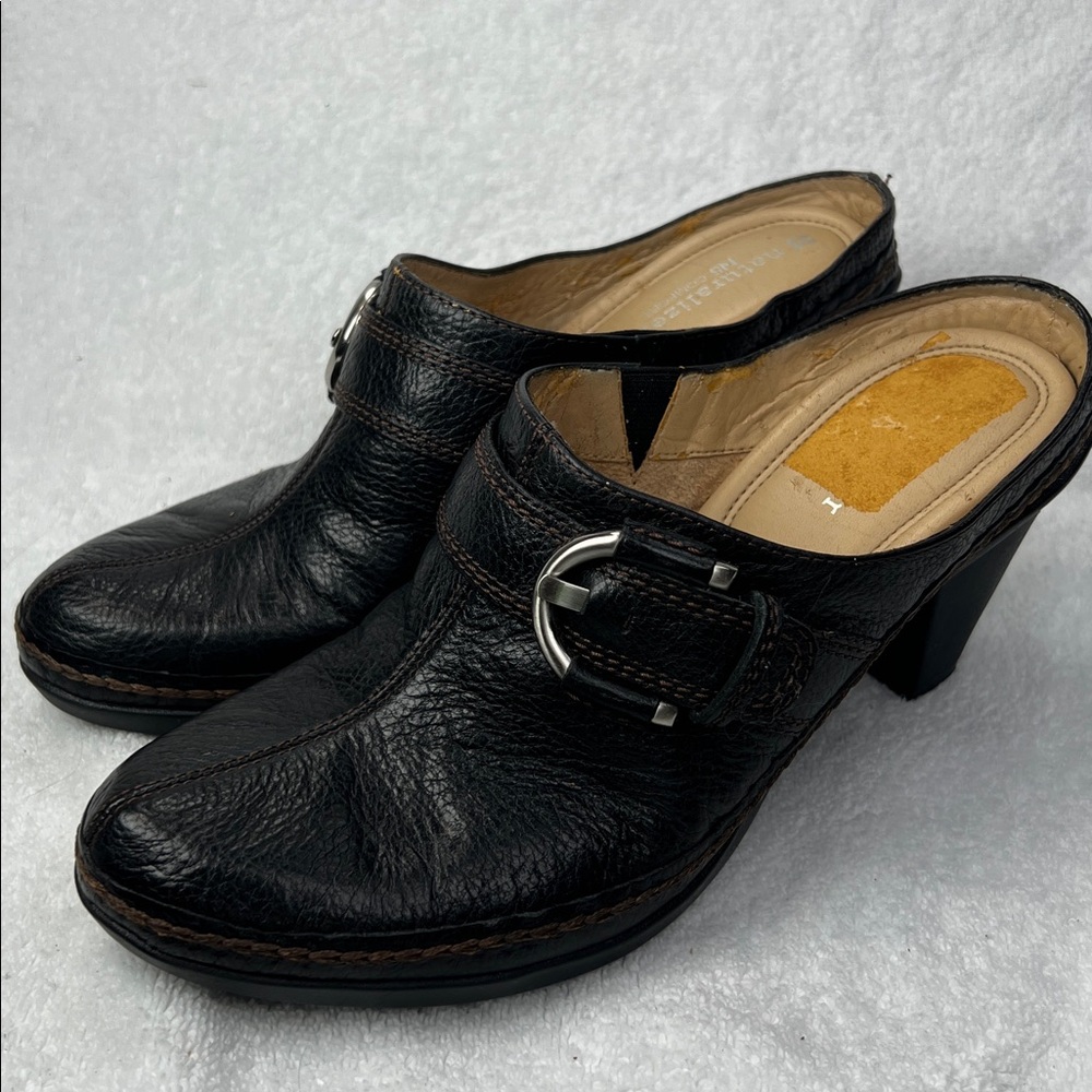 Naturalizer Black Leather Slip-On Mules with Silver Buckle - Picture 8 of 10